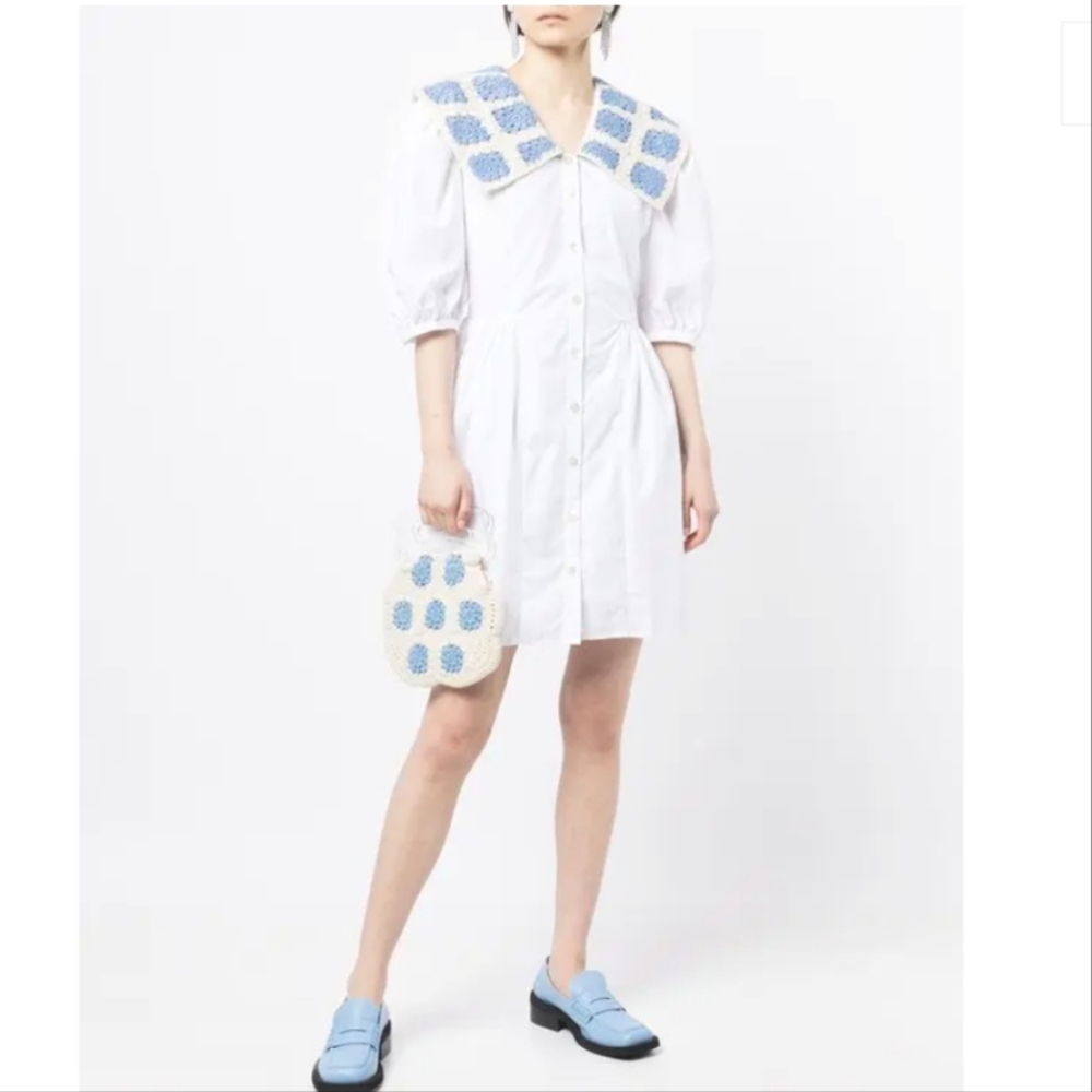 Shrimps Cortland Crochet-Collar Shirt Dress Size 16